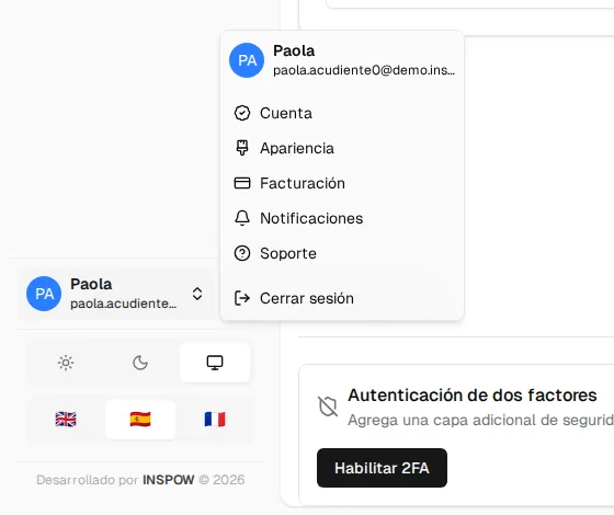 Menú del usuario con la opción Cerrar sesión al final